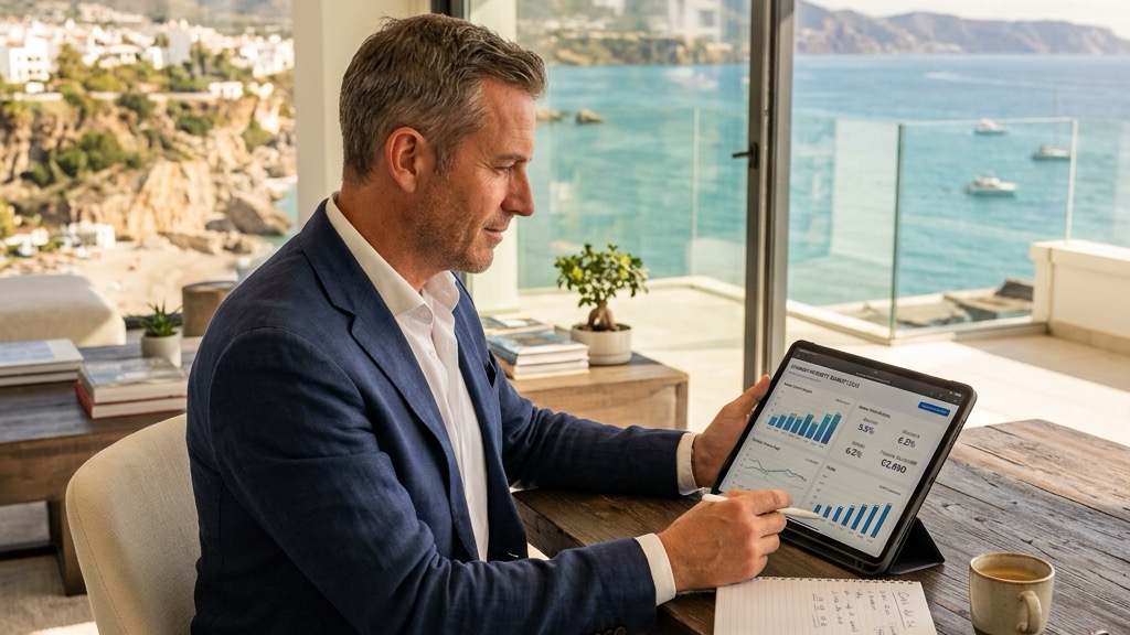 Real estate investor analyzing rental yields and property prices in Spain