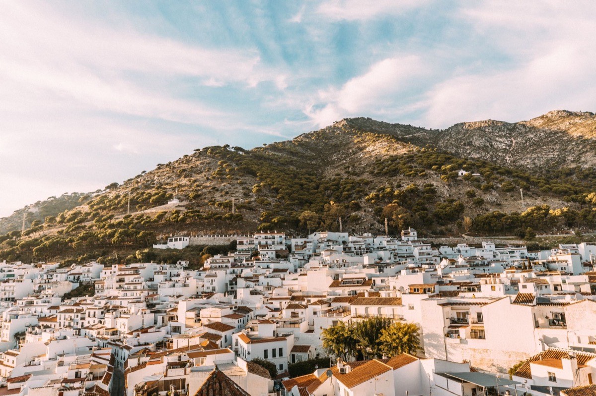 Contrast of Mijas Pueblo hillside village and Mijas Costa coastline on the Costa del Sol